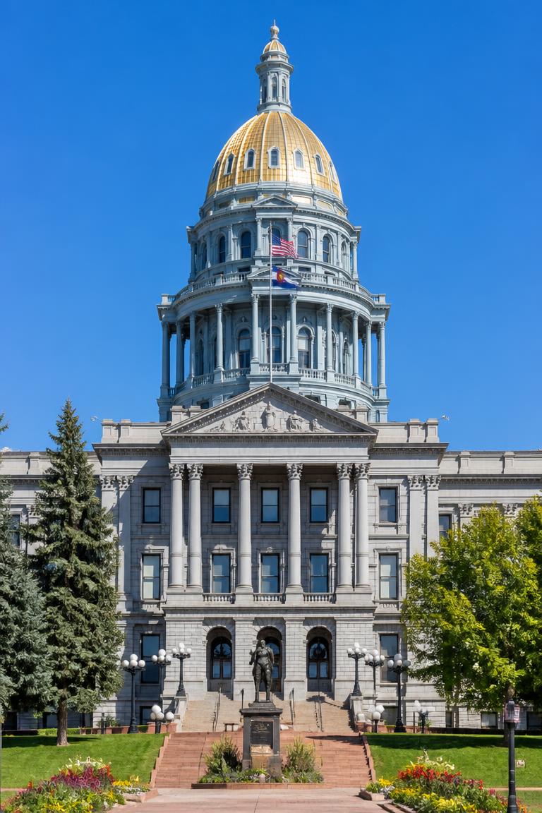 The Colorado State Capitol building with its gold dome in Denver